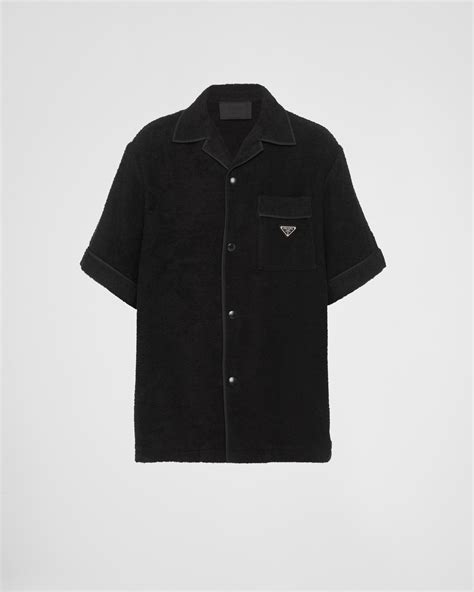 prada men graphic cotton bowling shirt|Black Cotton Bowling Shirt .